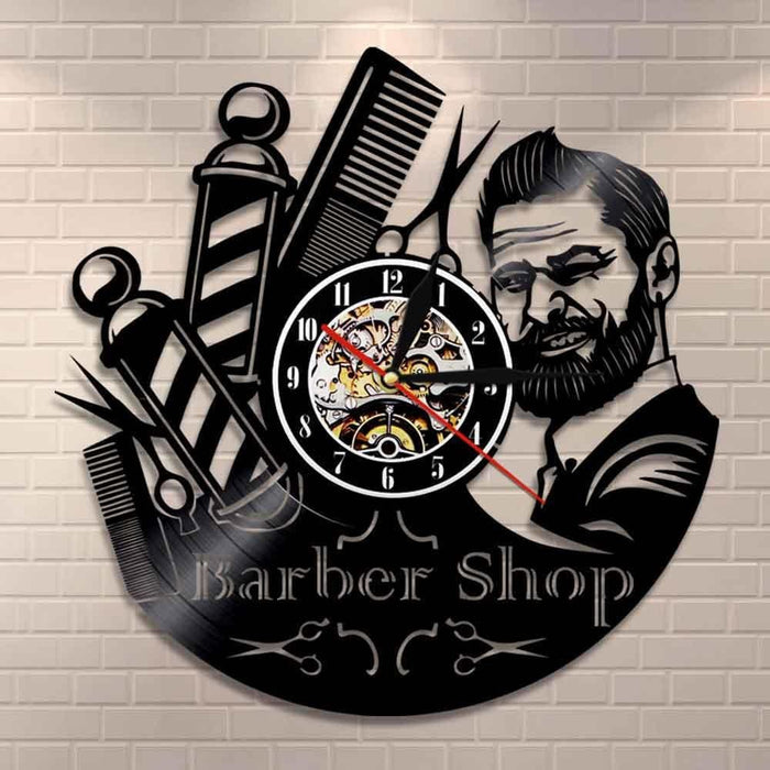 Barber Shop Sign Led Vinyl Record Wall Clock Barbers Pole