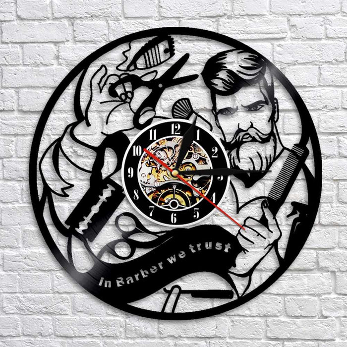 Barber Shop Silent Vinyl Record Led Wall Clock Hairdresser