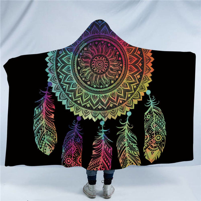 Hooded Blanket For Adults Mandala Dreamcatcher Sherpa Fleece