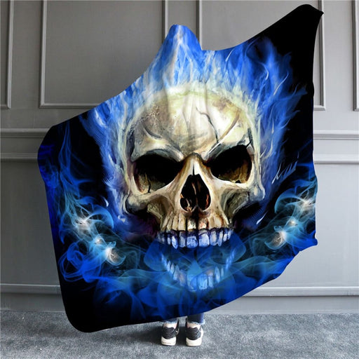 Hooded Blanket 3d Blue Fire Flame Sherpa Fleece Wearable