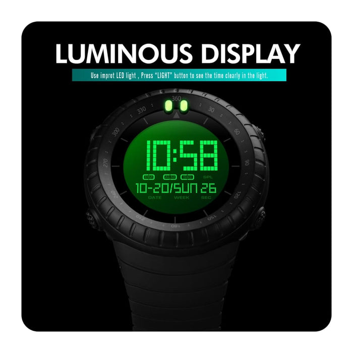 Black Big Numbers Men Watch Waterproof Led Digital Sport