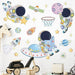 Black Space Gold Stars Cartoon Astronaut Planet Wall