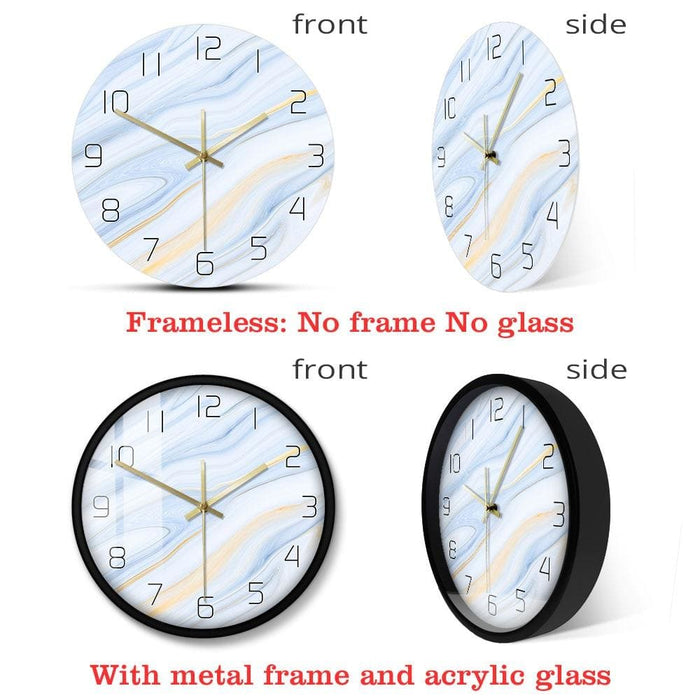 Blue And White Marble Surface Printed Wall Clock Luxurious