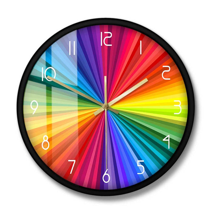 Bright Rainbow Ray Colorful Printed Wall Clock Color Wheel