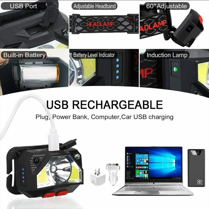 Vibe Geeks Bright Waterproof Usb Rechargeable Led Head Lamp