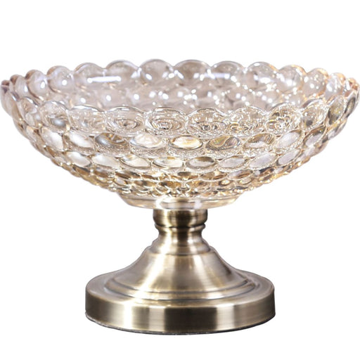 Bronze Pedestal Crystal Glass Fruit Bowl Candy Holder 
