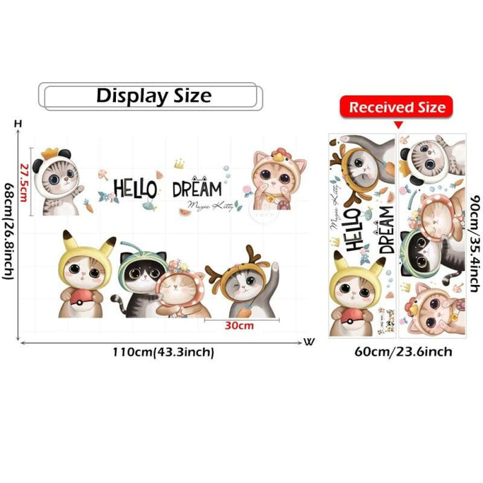 Brup Cartoon Cute Cats Hello Wall Stickers For Kids Room
