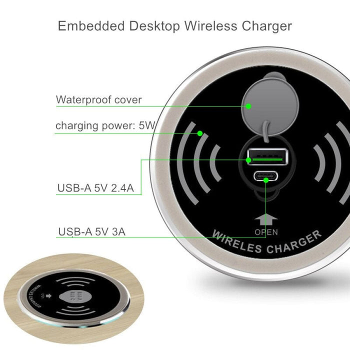 Built In Table Fast Wireless Charger 15w 7.5w 5w Quick 3.0