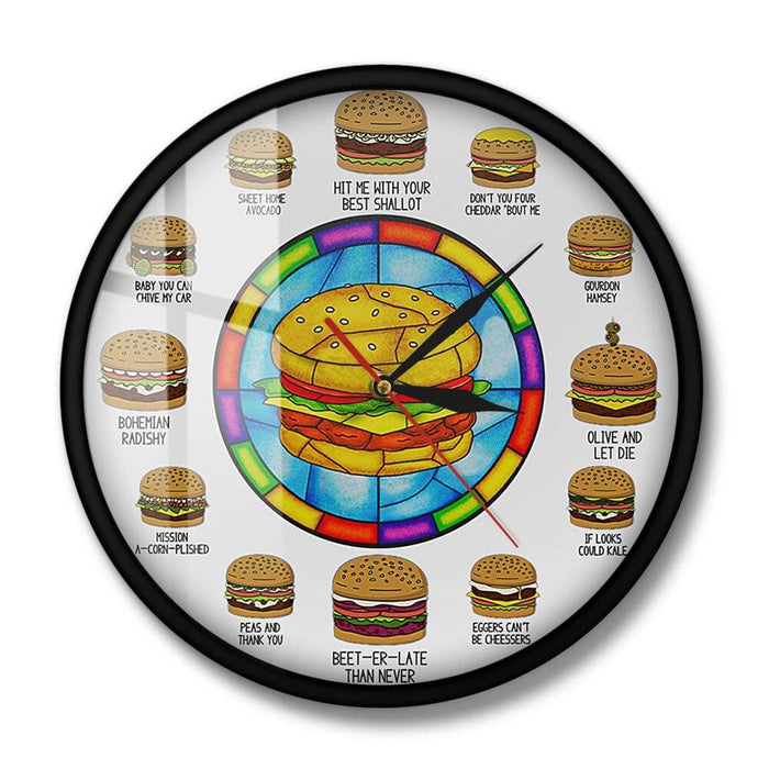 Burger Puns Hamburger Based Hilarity Funny Wall Clock Pun