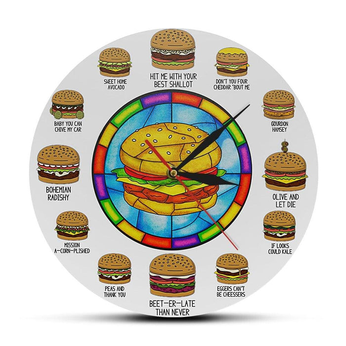 Burger Puns Hamburger Based Hilarity Funny Wall Clock Pun