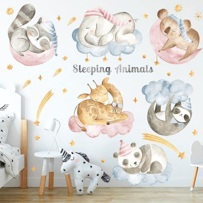 Cartoon Animal Baby Sleeping Wall Stickers Panda Elephant