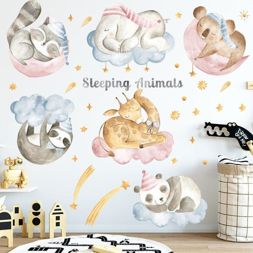 Cartoon Animal Baby Sleeping Wall Stickers Panda Elephant 