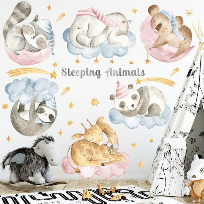 Cartoon Animal Baby Sleeping Wall Stickers Panda Elephant