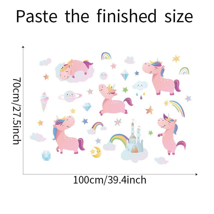 Cartoon Soft Pink Cute Unicorns With Rainbows Wall Stickers