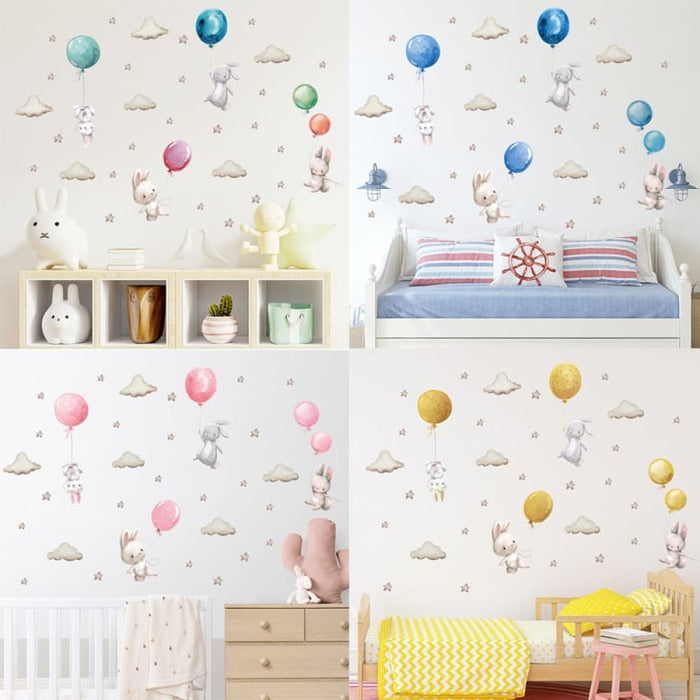 Cartoon Watercolor Bunnies Wall Stickers For Kids Room