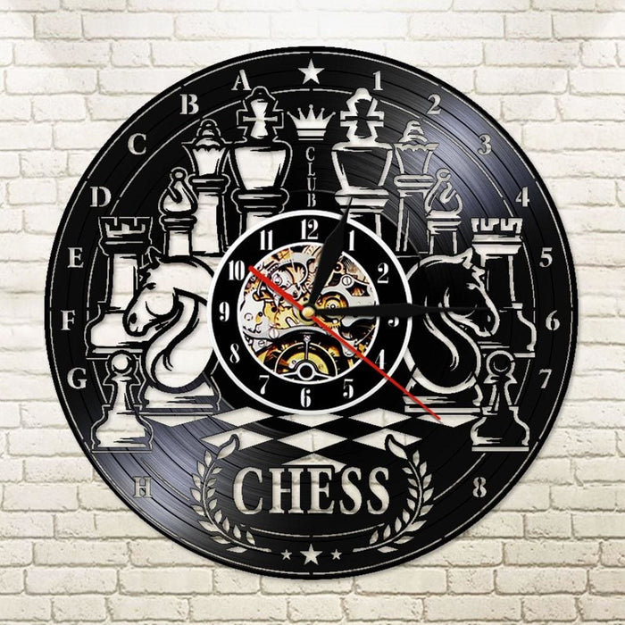 Chess Board Vinyl Record Lp Led Wall Clock Art Home