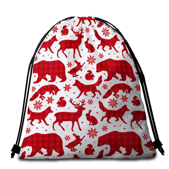 Christmas Red Checkered Round Beach Towel