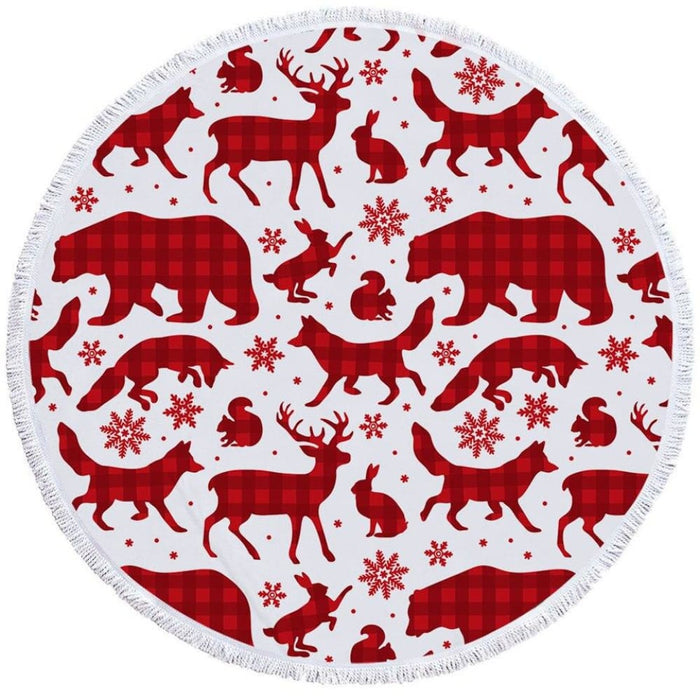 Christmas Red Checkered Round Beach Towel