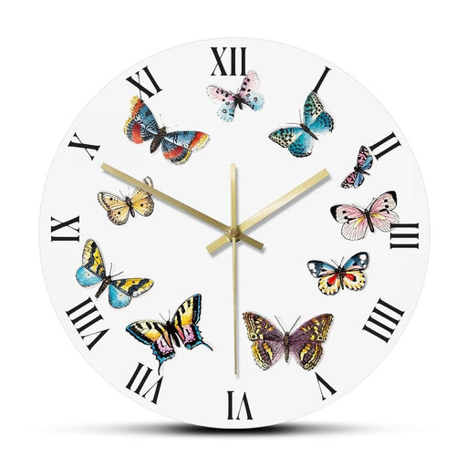 Colorful Butterflies With Roman Numerals Modern Wall Clock
