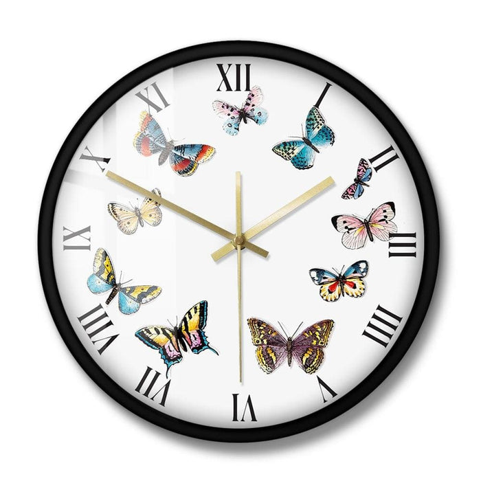 Colorful Butterflies With Roman Numerals Modern Wall Clock