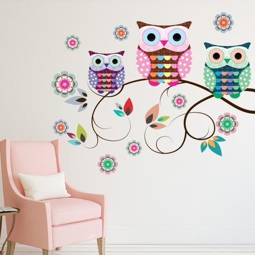 New Colorful Owls On The Tree Branches Wall Stickers For