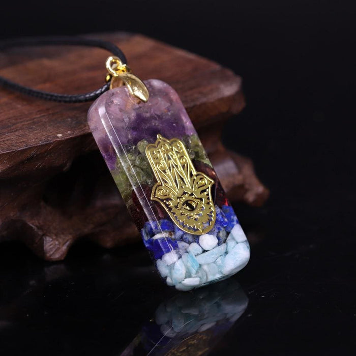 Crystal Resin Orgonite Pendant Hamsa Hand Necklace Fatima