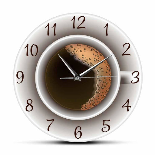 Cup Of Coffee With Foam Decorative Silent Wall Clock Kitchen