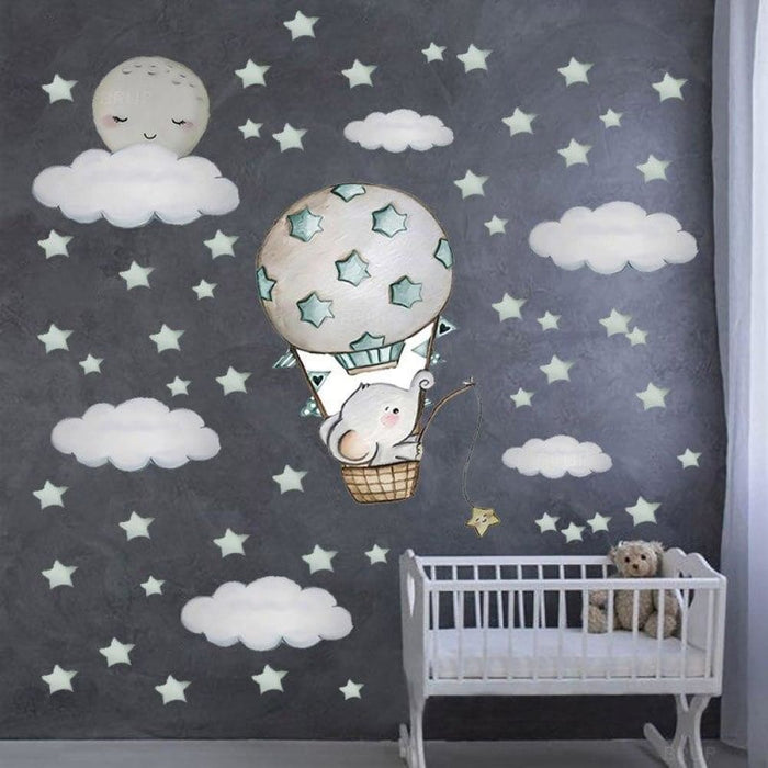 Cute Baby Elephant On The Moon Wall Stickers For Kids Room