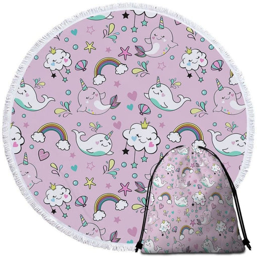 Cute Whale Print Round Beach Towel