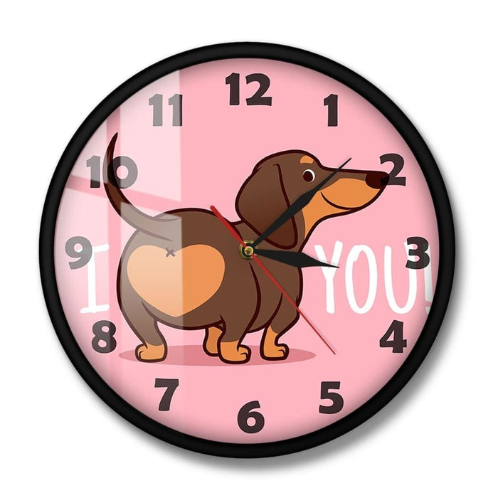 Dachshund Puppy Dog Pink Wall Clock Funny i Love You Heart