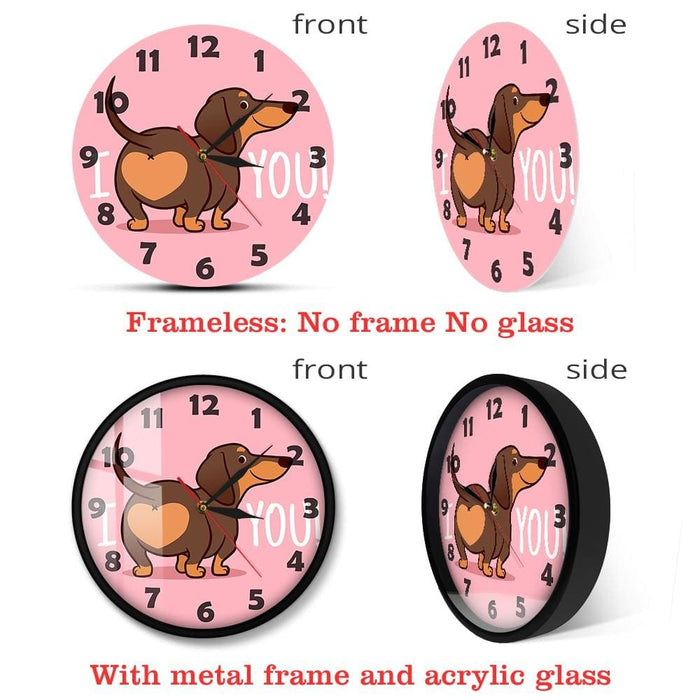 Dachshund Puppy Dog Pink Wall Clock Funny i Love You Heart