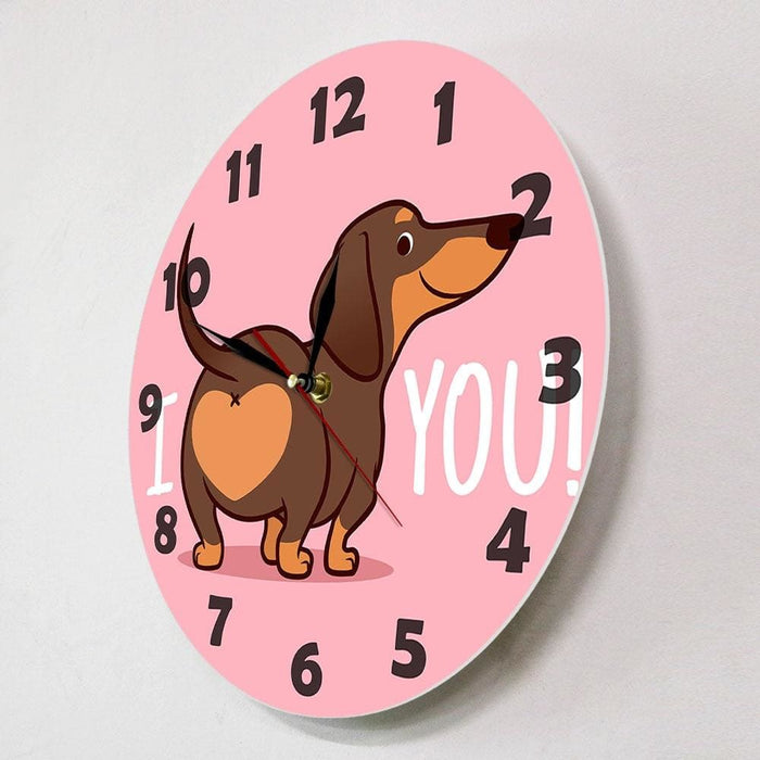 Dachshund Puppy Dog Pink Wall Clock Funny i Love You Heart