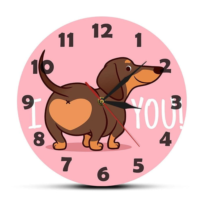 Dachshund Puppy Dog Pink Wall Clock Funny i Love You Heart