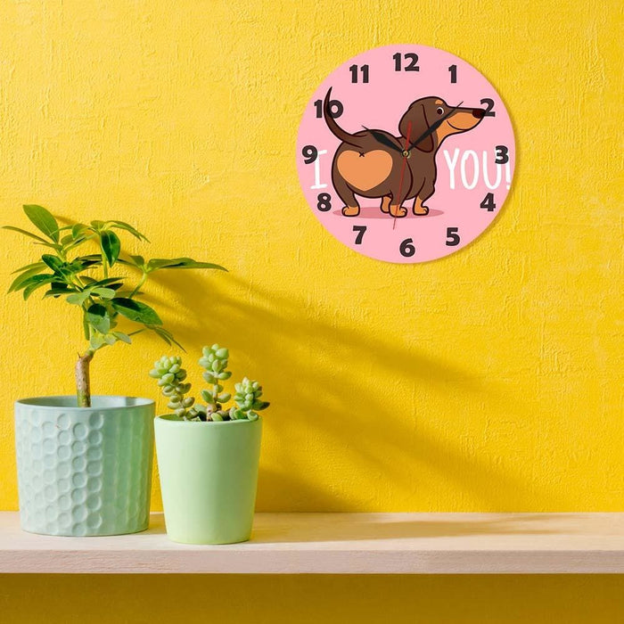 Dachshund Puppy Dog Pink Wall Clock Funny i Love You Heart