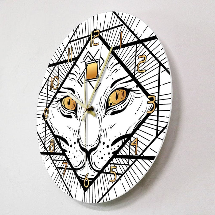 Dark Witchy Cat With Three Eyes Decorative Wall Clock Tattoo
