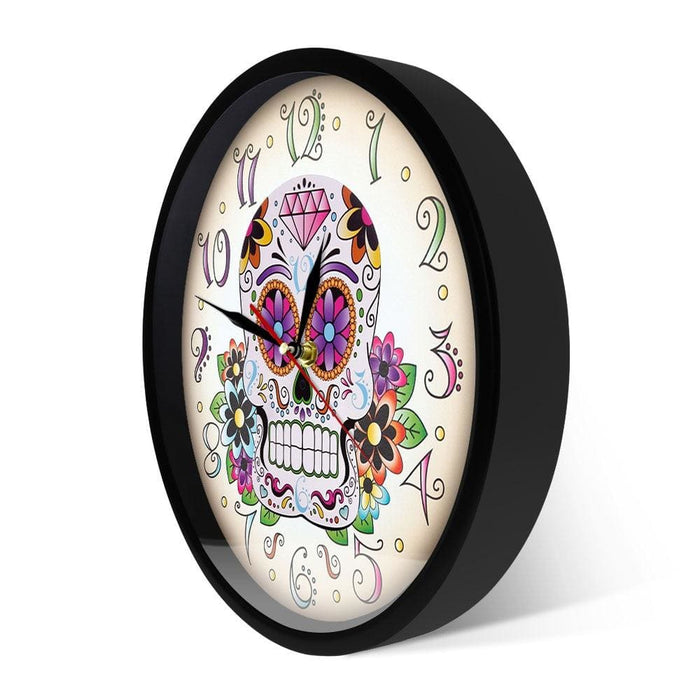 Day Of The Dead Mexican Floral Skull Wall Clock Dia De