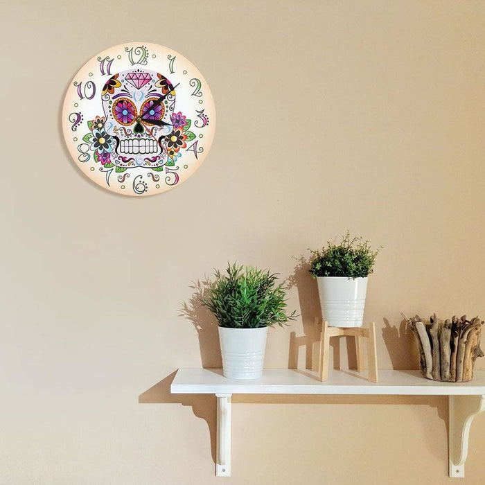 Day Of The Dead Mexican Floral Skull Wall Clock Dia De