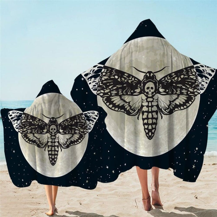 Death Moth Wearable Bath Towel Gothic Skull Hooded Butterfly