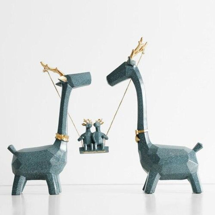 Deer Family Hand Carved Collectible Figurines Ornament For