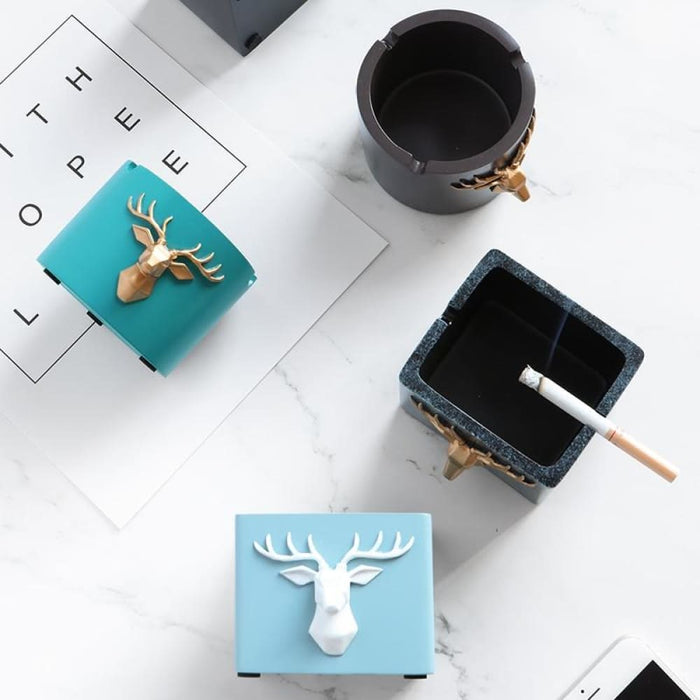 Deer Head Pattern Windproof Ashtray For Home Office Hotel