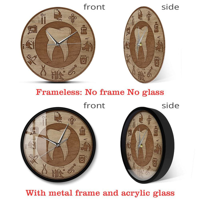 Dental Design Wood Texture Acrylic Print Wall Clock Silent