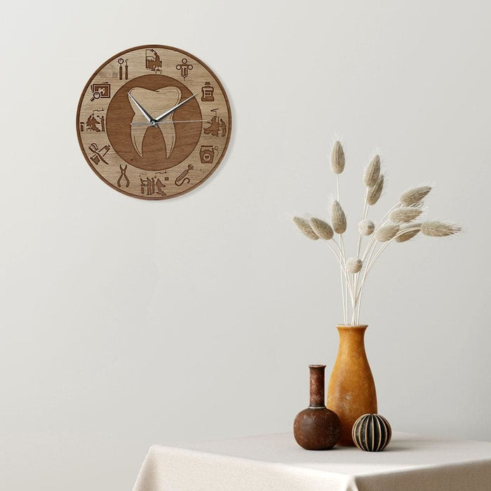 Dental Design Wood Texture Acrylic Print Wall Clock Silent