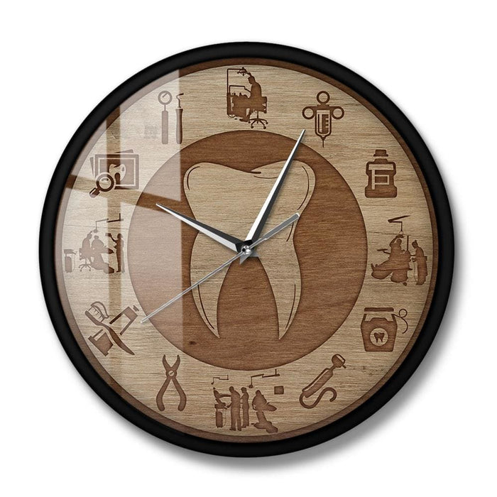 Dental Design Wood Texture Acrylic Print Wall Clock Silent