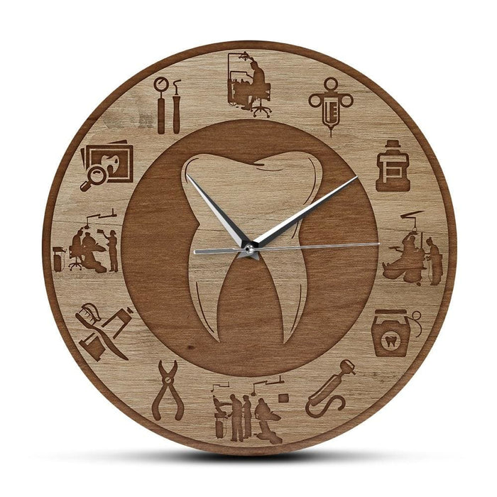 Dental Design Wood Texture Acrylic Print Wall Clock Silent