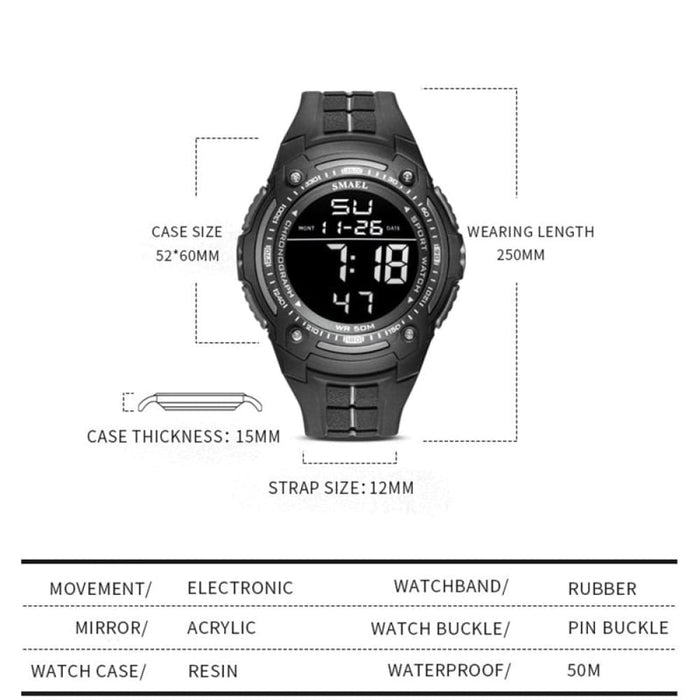 Digital Watches Smael Top Brand Luxury Clock 50m Waterproof