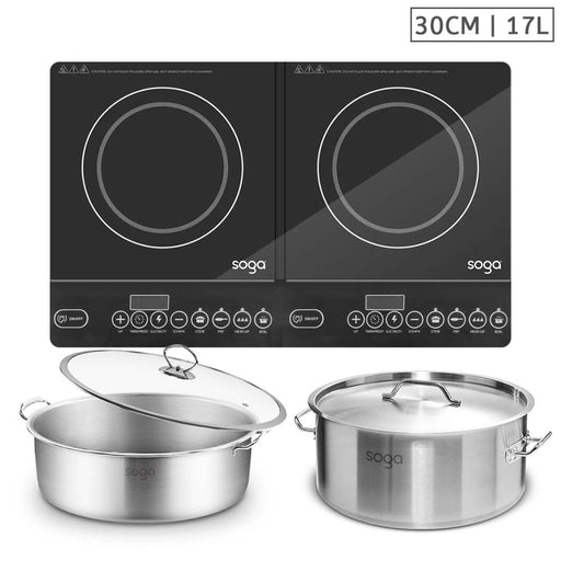 Dual Burners Cooktop Stove 17l Stainless Steel Stockpot 28cm