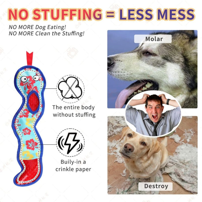 Durable Non-toxic No Stuffing Squeaky Crinkle Snake Dog