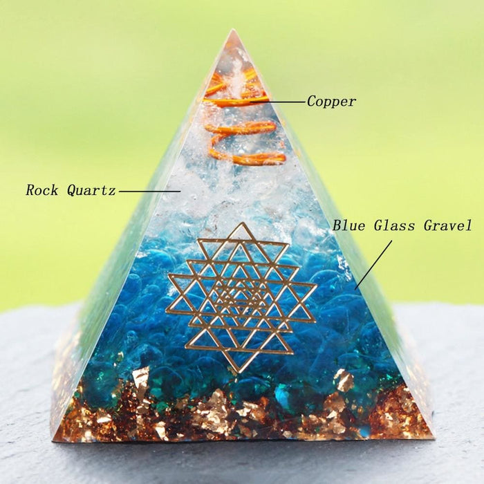 Energy Orgonite Pyramid Blue Glass Gravel Healing Crystals