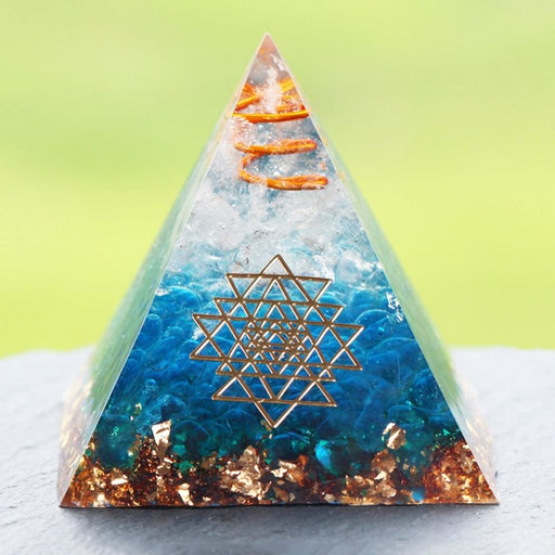 Energy Orgonite Pyramid Blue Glass Gravel Healing Crystals