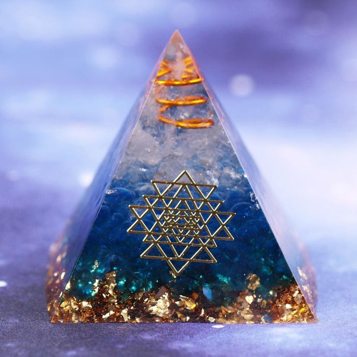 Energy Orgonite Pyramid Blue Glass Gravel Healing Crystals